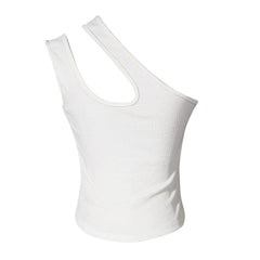 Asymmetrisches, tailliertes Crop-Tanktop mit einer Schulter und Rippenmuster