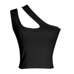 Asymmetrisches, tailliertes Crop-Tanktop mit einer Schulter und Rippenmuster