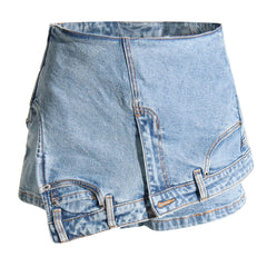 Asymmetric Upside Down High Waist Cutoff Denim Skorts