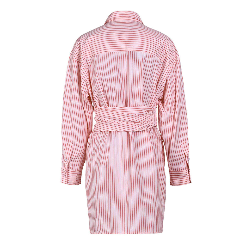 Asymmetrical Button Down Collared Wrap Effect Deconstructed Striped Mini Shirt Dress