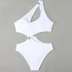 Asymmetrical High Cut Cutout O Ring One Shoulder Brazilian One Piece Swimsuit