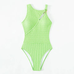 Asymmetrical O Ring Moderated Cutout Crinkled Brazilian One Piece Swimsuit