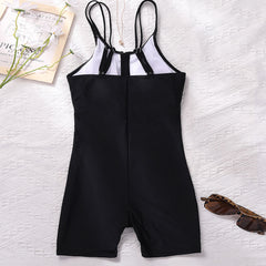 Athletic Boyshort Zipper Front Spaghetti Strap Brazilian One Piece Swimsuit