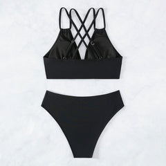 Athletic Cutout Cheeky Cross Back Triangle Brazilian Two Piece Bikini Swimsuit