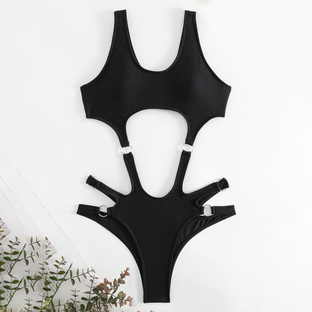 Sportlicher Cut-Out-O-Ring-Monokini mit U-Ausschnitt und brasilianischem Einteiler