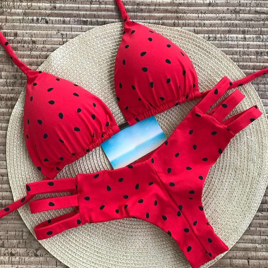 Personalized watermelon split strap bikini