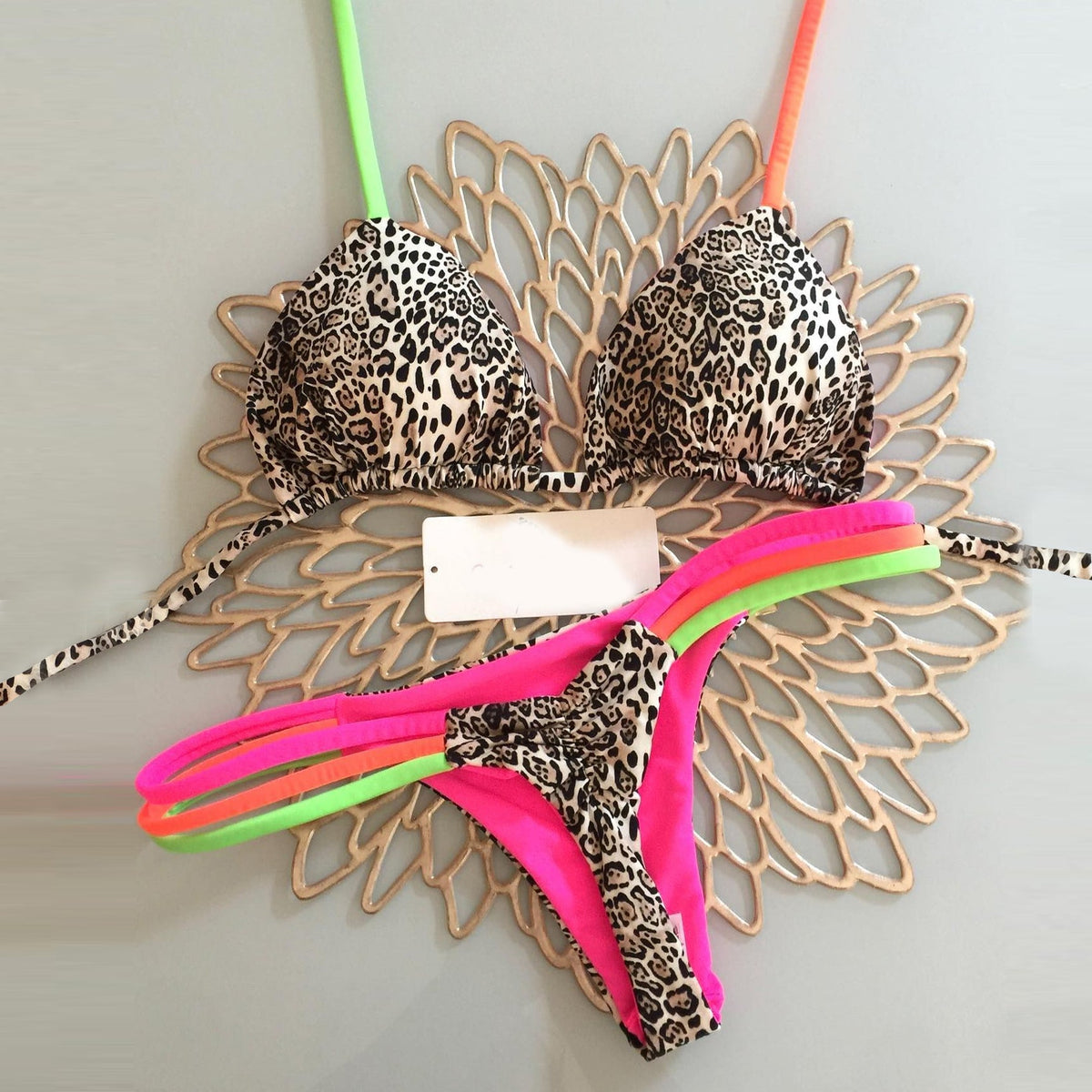 Leopard Print Colorblock Vacation Bikini