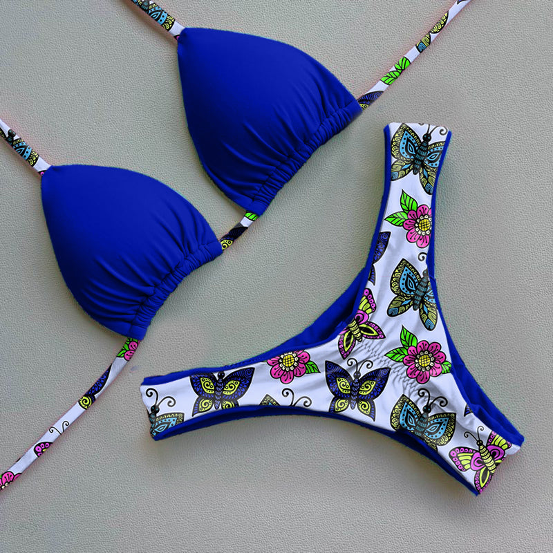 Contrasting trendy brand print bikini set