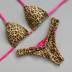 Bikini-Set mit Leopardenmuster und Kontrast