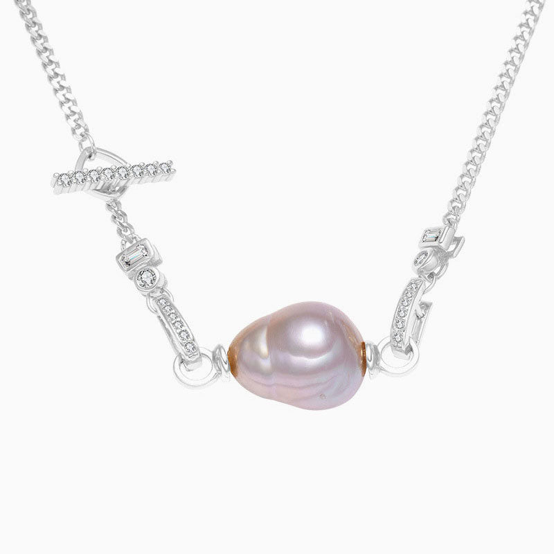 Baroque Freshwater Pearl Cubic Zirconia Smile Cuban Link Chain Necklace