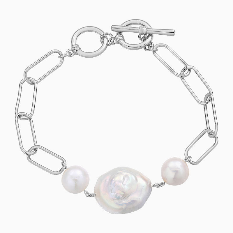 Armband aus Sterlingsilber mit Büroklammergliedern und barocker Süßwasserperle