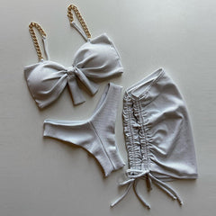 Conjunto de bikini de tres piezas con cadena de personalidad dividida