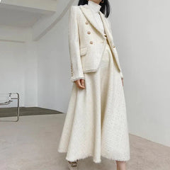 Beige Jacket + Skirt Set - Elegant Women's Autumn/Winter 2-Piece Suit