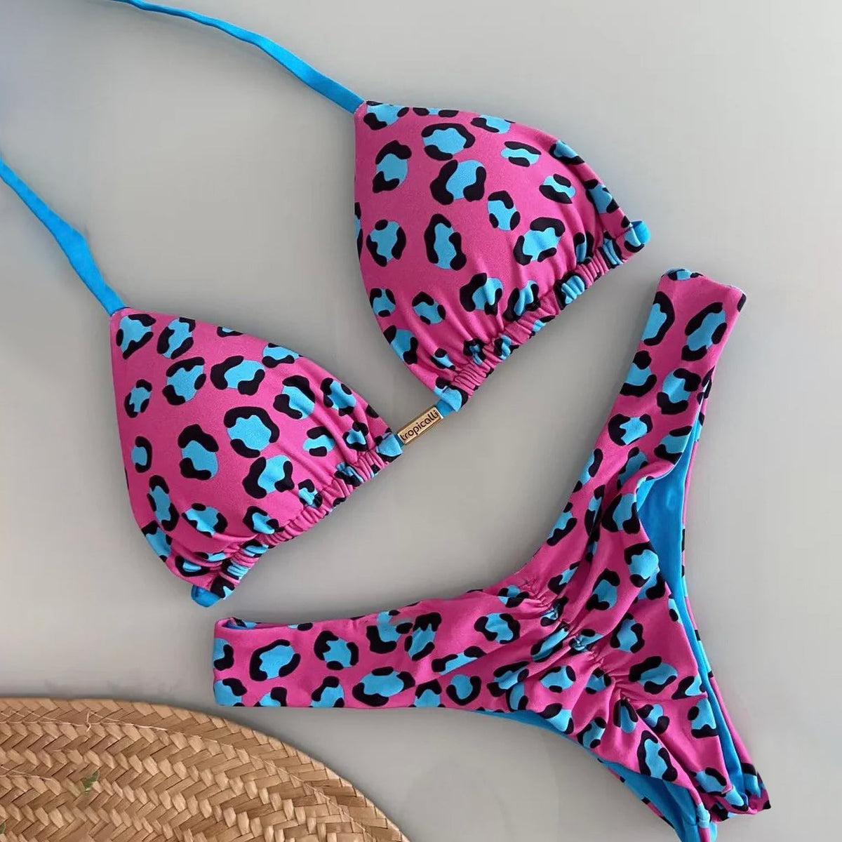 Trendy Color Contrasting Leopard Print Bikini