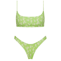 Zweifarbiger, geblümter, hoch geschnittener, geraffter Bralette-Bikini-Badeanzug aus brasilianischem Material