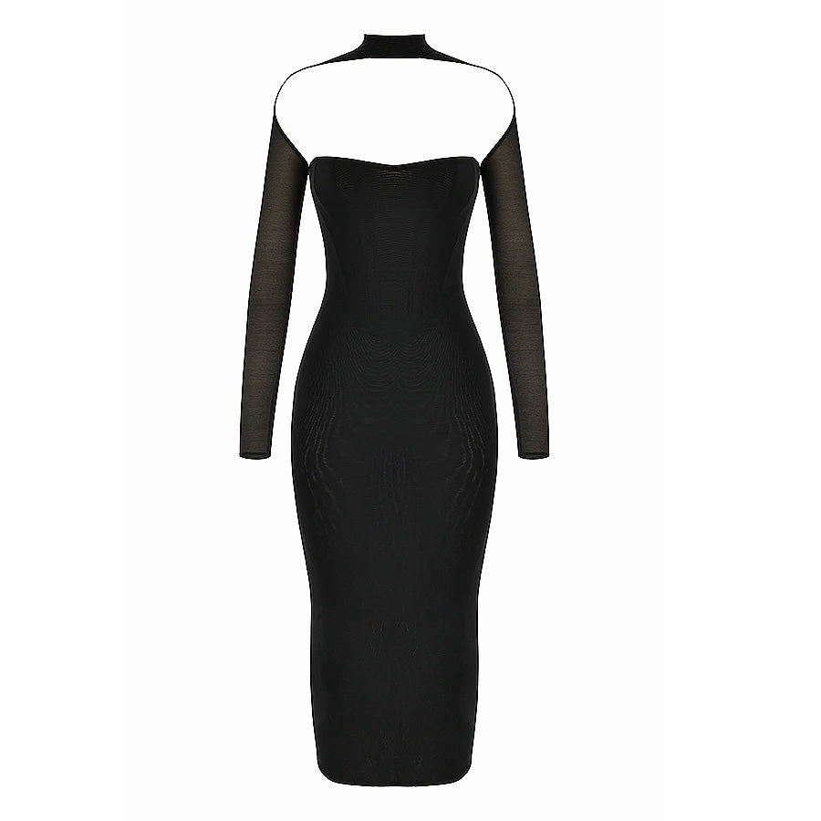 AIMI LONG SLEEVE HOLLOW OUT MIDI DRESS