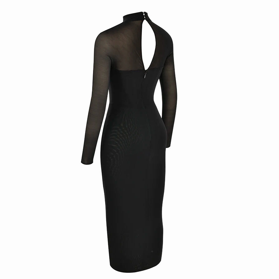 AIMI LONG SLEEVE HOLLOW OUT MIDI DRESS