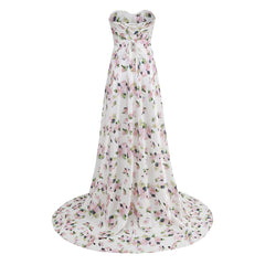 Bloom – Maxi-Abendkleid mit Blumenmuster und Herzausschnitt, Korsett, trägerlos, mit Schnürung und Schlitz