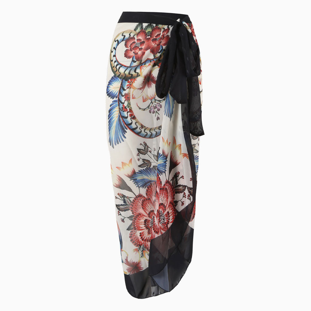 Bohemain Print High Waist Bow Tie Chiffon Maxi Wrap Sarong Cover Up