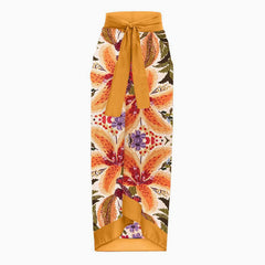 Bohemain Print High Waist Fliege Chiffon Maxi Wrap Sarong Coverup