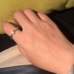 Anillo bohemio con perla de agua dulce barroca y gema de colores, chapado en oro de 18 quilates