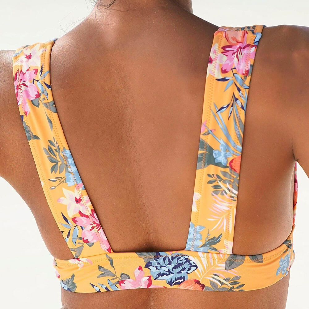 Traje de baño de bikini brasileño de dos piezas con cuello en V entrecruzado y estampado floral bohemio