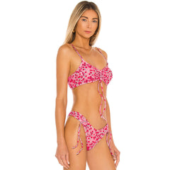 Zweiteiliger Bikini-Badeanzug mit hohem Schnitt und Schnürung im Boho-Stil mit Blumenmuster und brasilianischem Print