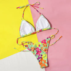 Boho Floral O Ring String Cheeky Triangle Brazilian Two Piece Bikini Swimsuit