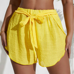 Breezy Bow Tie High Waist Side Split Semi Sheer Brazilian Cover Up Shorts