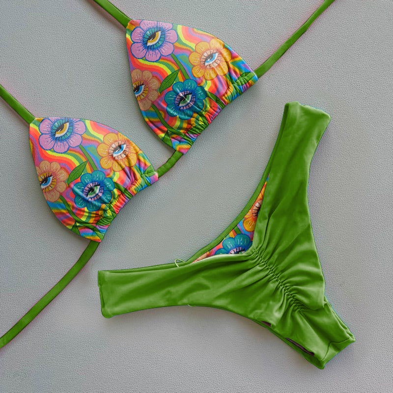 Retro-Marken-Blumen-Bikini-Set