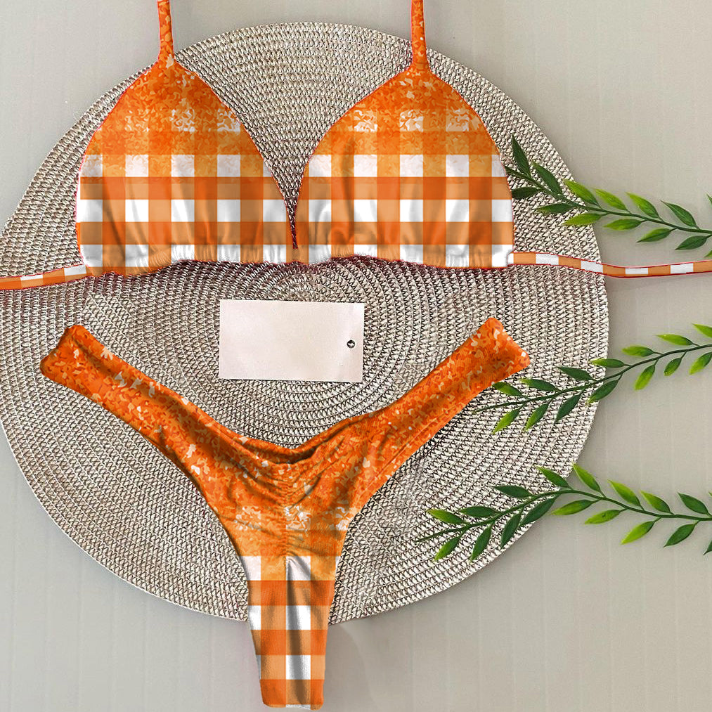 Halloween Bikini mit Schachbrettmuster und einfachem Schlitz 