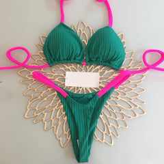 Bikini con tirantes y bloques de color 