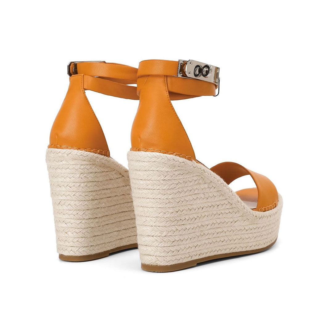 Casual Ankle Strap Platform Open Round Toe Wedge Espadrilles - Orange