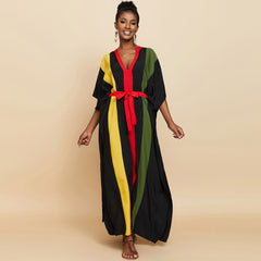 Casual Vertical Striped Oversized Brazilian Caftan Beach Cover Up Maxi Dress