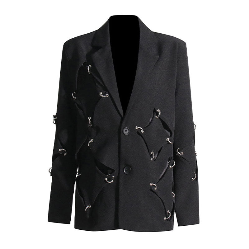 Catch The Star – Oversize-Blazer mit Cutout, Reverskragen und Schulterpolstern in Metallic-Optik