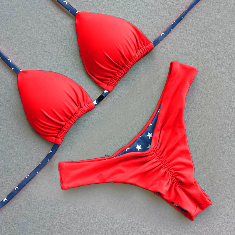 Conjunto de bikini de lunares con contraste de color personalizado