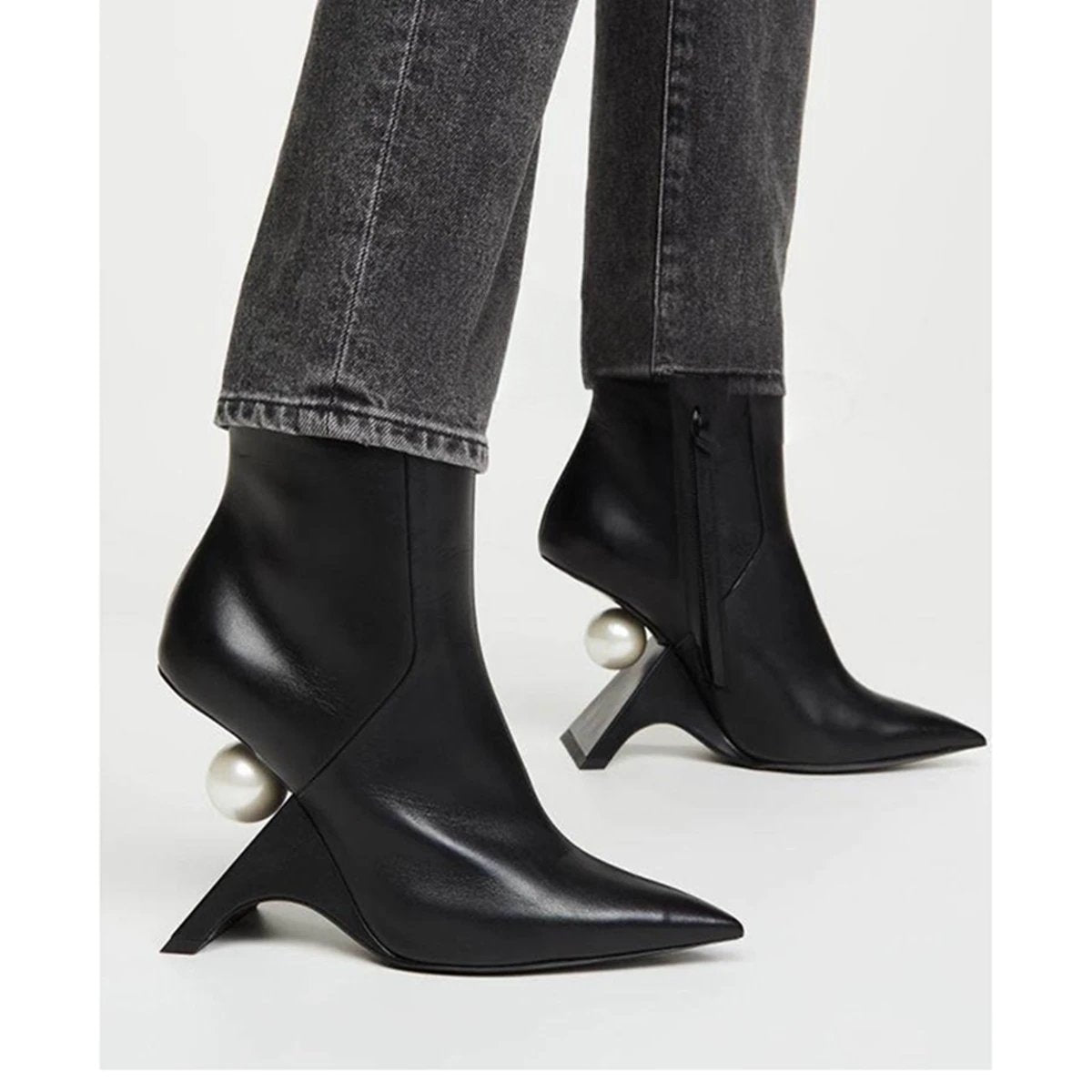 Chic Pearl Heel Patent Leather Ankle Boots collection