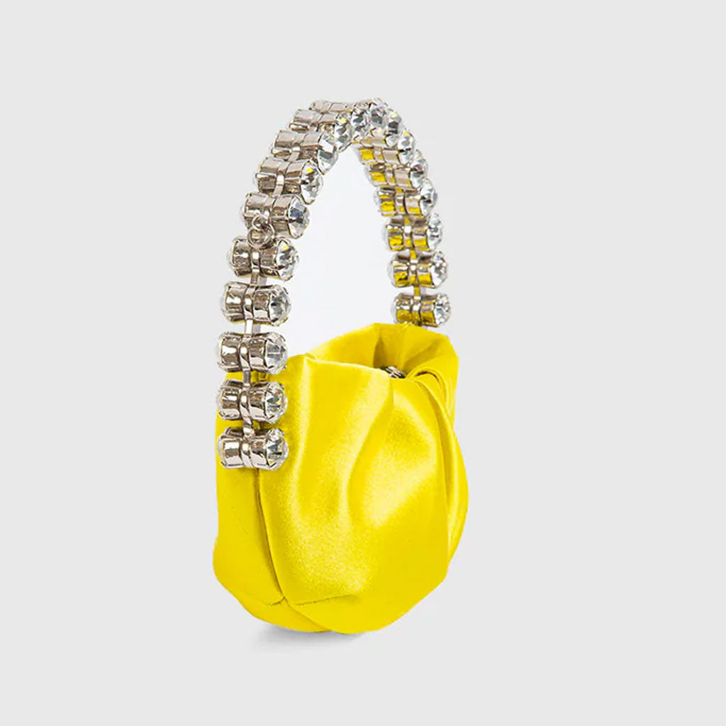 Chic Rhinestone Embellished Gathered Leather Semicircular Mini Clutch - Yellow