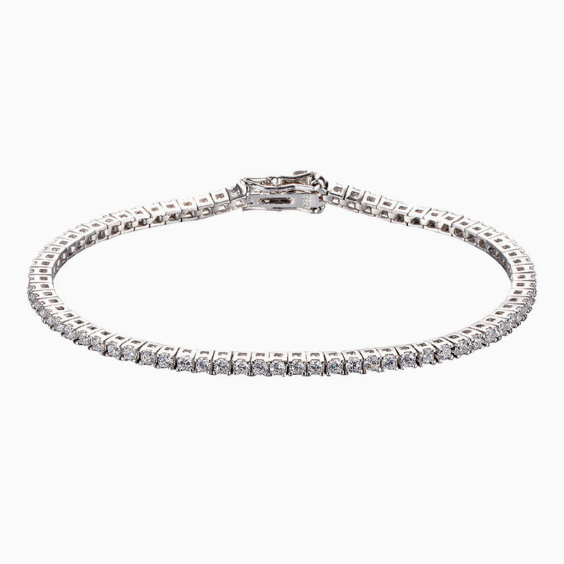 Chic Rhodium Plated Sterling Silver 2MM Cubic Zirconia Tennis Bracelet