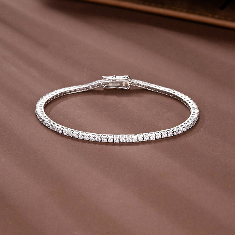 Chic Rhodium Plated Sterling Silver 2MM Cubic Zirconia Tennis Bracelet