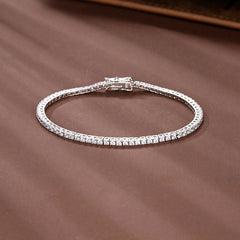 Chic Rhodium Plated Sterling Silver 2MM Cubic Zirconia Tennis Bracelet