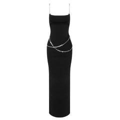 Schickes U-Ausschnitt-Kette Ärmelloses seitlich geschlitztes Bandage-Maxi-Abendkleid