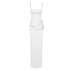 Chic Scoop Neck Chain Sleeveless Side Split Bandage Maxi Evening Dress