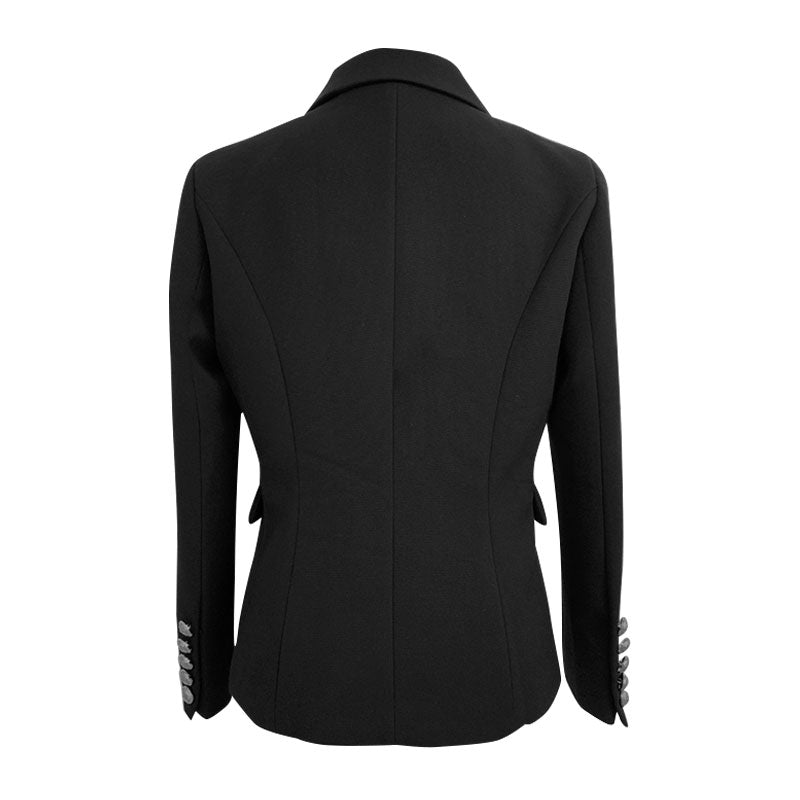 Schicker, zweireihiger Blazer mit silbernem Knopfdetail und steigendem Revers