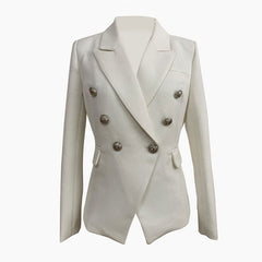 Chic Silver Button Detail Peak Lapel Double Breasted Tailored Blazer