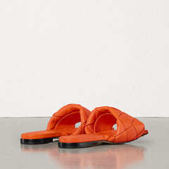 Sandalias elegantes de piel trenzada con punta cuadrada - Naranja quemado