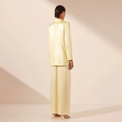 Chic Yellow Satin Pants Suit for Women