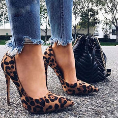 Zapatos de tacón de aguja clásicos con estampado de leopardo y punta puntiaguda - Marrón oscuro