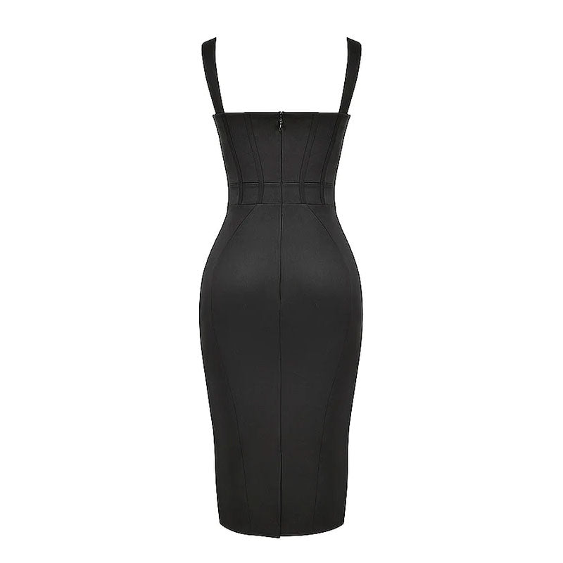 Klassisches ärmelloses Strapsträger-Bustier-Midi-Bandage-Kleid mit Herzausschnitt - Schwarz