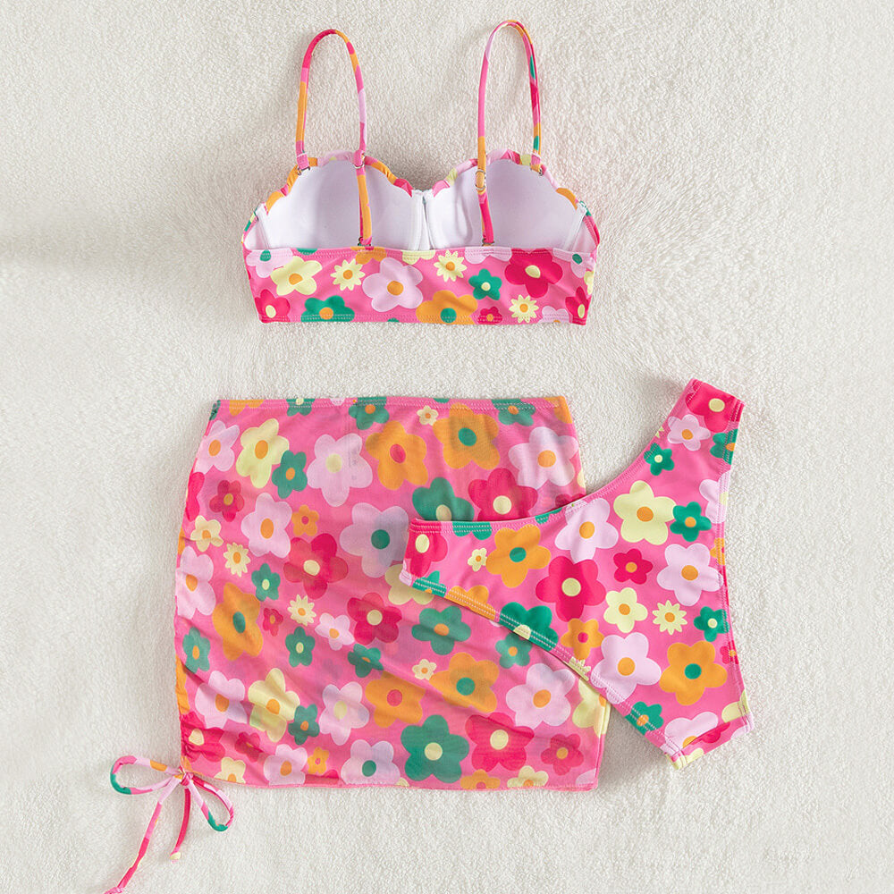 Traje de baño bikini brasileño de dos piezas con aros y estampado floral colorido